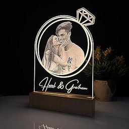 WOWOOD Wedding Anniversary Gift - Engraved 3D Illusion Photo Lamp | Personalized Gifts LED Photo Frame with Couple Name | Table Lamp Home Decor-image-13
