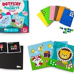 Cots and Cuddles Magnetic Dot Play Kit for Kids Age 3+ | 240 Colored Dots, 5 Scenes, Pattern Booklet & Board | Reusable Magnetic Art Activity Toy | Dot It with Magnet Fun Game (Jungle)-10