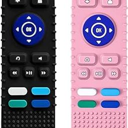 tekme Remote Control Shaped Silicone Teether For 6 To 12 Months Baby, Helps Biting Skills Development, Shape Recognition, Teething Toys For Babies And Toddlers (Combo | Black & Pink)-picture-20