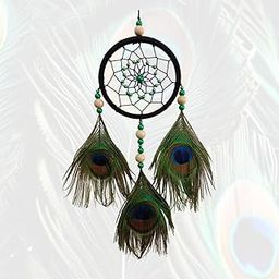 Bhavani Art & Craft, Wooden Peacock Feather Dream Catcher, Green with Beaded Design, Traditional Wall Hanging Positive Energy Decorative, Bedroom, Living Room & Car Dashboard Decor(13/35 cm) Black-picture-8