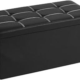 STESHWK Foldable Storage Ottoman Bench and Living Room Fabric Comfortable Soft Chairs for Laundry, Space, End Bed Storage Seat, Toys Organizer, Support 150kg(350 lb) (Black)-3