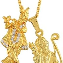 Elegant Dual Ram-Krishna Pendant - Gold-Plated Brass with Cubic Zirconia, Spiritual Hare Rama Hare Krishna Temple Jewelry Necklace (MM8302CMNI)”-picture-20