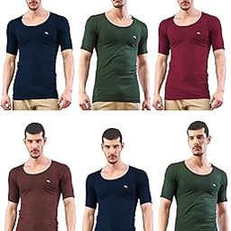Round Neck with Sleeve Vest for Men | Trendy Coloured Undershirt | Sweat-Absorbing Vest Pack of 6-image-26