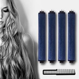 4pcs Heatless Hair Curler for Woman, Flexible Curling Rod with Hook, No Heat Curls to Sleep for Curl Rods, Heatless Curls for Blowout Hair, Heatless Curls Headband for All Hair Types, Overnight Heatless Hair Curler for Natural Hair, Easy to Use Rollers for All Hair Types, Satin Rollers for All Hair Types, Valvet (Blue, Medium)-image-93