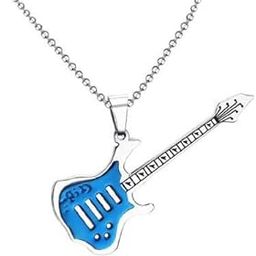 Music Punk Rock Guitar Jewelry Fashion Men Necklace Chain Guitar Shaped BLUE Silver Plated Beautify Hip Hop Pendant Necklace Zinc, Alloy Locket Set-image-7