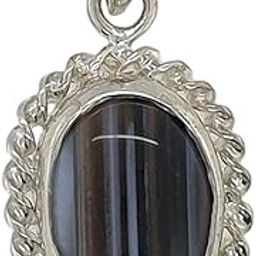 Pure Silver 12 Carat Natural Gray Black Sulemani Haqiq Agate (Hakik) Gemstone Pendant (Chandi Locket)-image-22