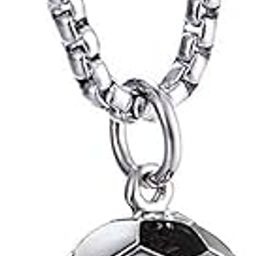 Sport Jewelry Stainless Steel Soccer Necklace for Men and Women Football Charm Pendant with Chain (Silver)-image-33