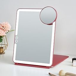 Mocado LED Travel Makeup Mirror, Rechargeable Vanity Mirror with Lights, Portable Mirror with Lights - 7x9 inches, 3 Colors Light, Foldable, Dimmable Touch Screen, Travel Essential (Wine Red)-14