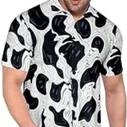Men's Abstract Pattern Short Sleeve Polo Shirt, Geometric Print, Available in Black, Teal, and Olive Green-picture-9