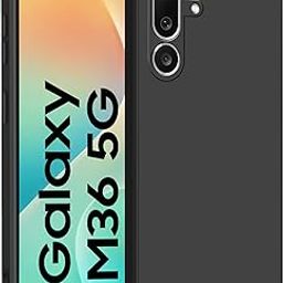 amazon basics Back Cover for Samsung Galaxy M36 5G | Ultra Slim Soft Rubberised Case | Matte Silicone Flexible Mobile Case | Camera Protection - Black-80
