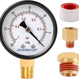 Uharbour Water Pressure Gauge for Gas and Water (30InHg/0bar) Dual Scale with 1/4" NPT Bottom Connection-18