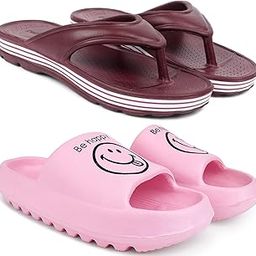 Combo Pack of 2 Slipper/Flip Flops/Slides/Clogs/Sandals for Women (V-Snow Vs YW-Smiley)-image-75