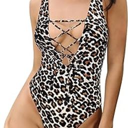 Women V Neck Lace-up Bathing Suits U Back High Cut Bathing Suits Fabric for Way One Piece Swimsuits-image-16