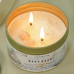 Arunima Coloration Aromatherapy Scented Candle | Jasmine-Raat Raani | 30 Hours of Clean Burning |160 GMS | Soy Wax & Lead Free Two Wicks | Infused with Healing Crystals | Smokeless & Non Toxic Candle-image-36