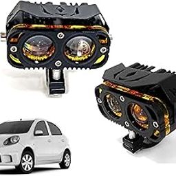 Auto Pearl 2-Lens LED Car Yellow/White/Low-Yellow and Red High Beam Fog Light with Flashing Mode Off-Road Vehicles compatible with Micra Active (Pack of 2)-25