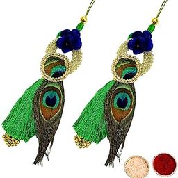 Buyent ® Elegant lumba rakhi for bhabhi latkan chuda rakhi set of 2 hanging rakhi fancy rakhi for bhabhi sister womens rakhi with roli chawal-image-77