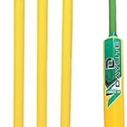 RS Plastic Wicket Set of 3 Piece Wickets, 1 Base, 2 Bails with Plastic Bat Wicket Set for Age Group 10-15 Years (Yellow)-image-46