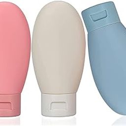 Pack of 3 Refillable Travel Bottles Silicone Container for Cream, Shampoo,Hand Wash, Lotion Storage Hand Wash Mini Essentials Travel Accessories Leak Proof (60 ML)-24
