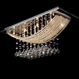 Bhaskar Enterprises || Rectangular K9 Modern Flush Mount Crystal Modern Chandelier Light Fixture with 4 Lights (Warm White, 22.5X 10.5X 10) 240Watts-image-43