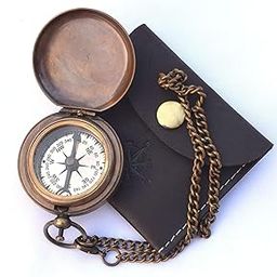 Brass Push Button Compass with Free Black Leather Case, Direction Finder Navigational Collectible Pocket Compass Unique Gift for Camping and Hiking Travelling-image-58