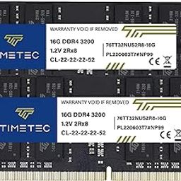 Timetec 32GB KIT(2x16GB) DDR4 3200MHz (DDR4-3200) PC4-25600 Non-ECC Unbuffered 1.2V CL22 2Rx8 Dual Rank 260 Pin SODIMM for AMD and Intel Gaming Laptop Notebook PC Computer Memory RAM Module Upgrade-79