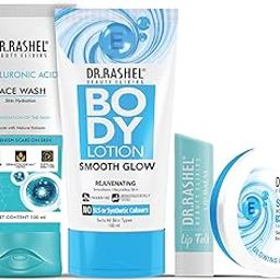 Dr.Rashel Skincare Gift Set, Face Wash, Body Lotion, Moisturiser and Lip Balm, Hyaluronic Acid Infused-30