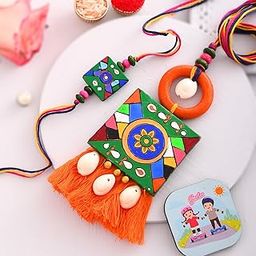 CraftVatika Ecofriendly Rakhi for Brother and bhabhi | Terracotta Handmade Designer Set of 2 Rakhi Combo with Gift Fridge Magnet | Couple Pair Rakhi for Bhai Bhaiya Bhabhi, Owl Lumba Rakhi for Bhabhi-image-82