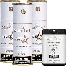 White Leaf Premium Herbal Smokes Cigarettes - Tobacco and Nicotine Free (Clove Mix 3 Pack Of 15 Smoke, Shot -1)-image-48
