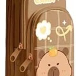 PRIME DEALS Canvas Premium Pencil Case Hang able 6 Layer with 3 Compartment Cute Aesthetic Pencil Case for Girls Large Capacity Pencil Pouch for Kids Cute Stationary Gift for Kids (Panda Brown)-image-96