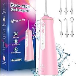 DADA-TECH Water Dental Flosser Teeth Pick - 4 Modes Dental Oral Irrigator, 300ML Portable & Rechargeable IPX7 Waterproof Electric Waterflosser for Home Travel (Pink)-image-25