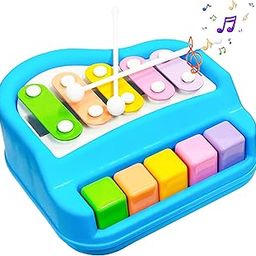 VGRASSP 2 in 1 Small Xylophone and Piano Toy for Kids with Colorful Keys and Drum Sticks - Musical Instrument Toy for Baby and Toddlers - Blue-10