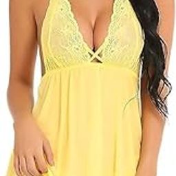 G Gerry Weber Women's Women's Net Solid Above Knee Length Baby Doll Nightwear(Yellow,Free Size)-image-34
