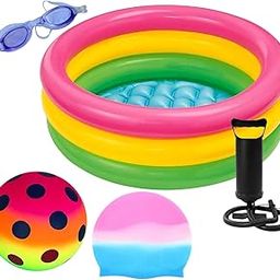 KPJN ENTERPRISES 2 Ft Rainbow Swimming Pool Bath Tub for Baby with Swimming Cap, Beach Ball and Goggles| Kiddie Pool Party Tub for Garden and Backyard (Pack of 1)-image-14