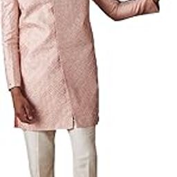 Men's Peach Silk Blend Sherwani Set | Thread Work Silk Blend Sherwani And Pant Style Pyjama-picture-10