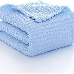 Kassy Pop Baby Muslin Cotton Bath Towel Cum Baby Swaddler l Extra Soft Towels for New Born Baby 0 to 3 Years l Organic Cotton wash towel-105 X 105 cm - Blue-17