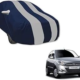 Auto Hub Car Cover Compatible with Hyundai I10 (Model : 2007-2013) with Mirror Pocket, Water Resistant, Triple Stitched, I10 Car Cover- Navy-Silver-11