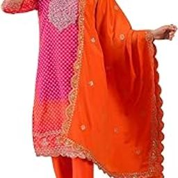 Women'S Chinon Silk Orange Colour Embroidered Stitched Top With Bottom & Dupatta Set (MRSCP8505PNK_L)-image-86