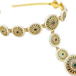 Traditional Ethnic Mathapatti Hair Accessory with Borla for Women, Gold-image-1