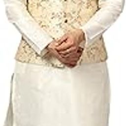 Men's Silk Blend Kurta Pyjama with Stylish Embroidered Ethnic Jacket-picture-23