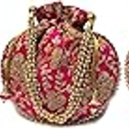 FASHIONS Rajasthani Style Royal Clutch Silk Batwa Bag Combo Wristlets Ethnic Potli for Women's Zari Work Bridal-46