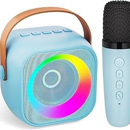 Amazmic Toys for Girls Karaoke Machine for Kids, Birthday Gifts for Girl Age 3 4 5 6 7 8 9 10+ Year Old Boy, Portable Speaker for Kid Mini Karaoke Microphone Gift for Home Class Party- Blue 1mic-0