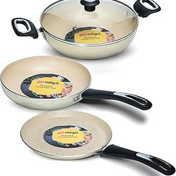 Impex Migo Non Stick Cookware Set | 4 Pcs Induction Bottom Cookware Set 3 mm Thick, Festival Gift Set, 5-Layer Super Granite Non-Stick Coated Cookware Set,Two Sides Spatter Design,1 Year Warranty-0