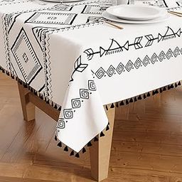 Encasa XO Dining Table Cover Cloth – 6 to 8 Seater, 140x240 cm Silky Polyester Rectangular Table Cloth | Machine Washable Tablecover for Indoor & Outdoor Use - Printed Boho Panel with Tassels-image-90