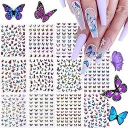 New 12 Sheets Butterfly Nail Art Stickers Decals, 3D Self-Adhesive Nail Decals, Multicolour-image-43