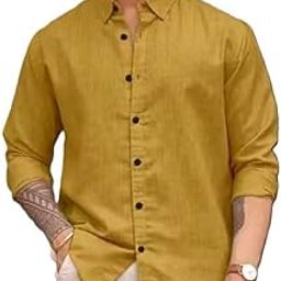 Men's Cotton Casual Button-Down Shirt, Long Sleeve, Linen Shirt-image-94