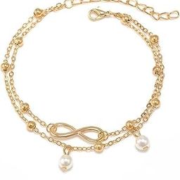 Boho Double Layered Golden 8 Shape Anklets Chain Pearl Beach Foot Jewelry for Women and Girls-28