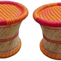 Bamboo SAGA || Natural Handmade Bamboo Bar Mudda Stool (2 Piece)-picture-22