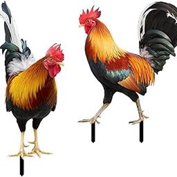 HEAVENGLOW 2 Pieces Rooster Statue Garden Stakes Yard Art for Farmhouse Outdoor Pathway-image-45