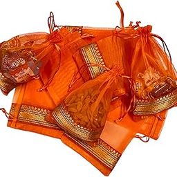Women's Tissue Drawstring Closure Small Size Gift Potli Bags Pouches(17.78 X 12.7 cm; Orange)-image-37