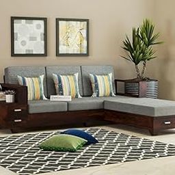 Solid Sheesham Wood 4 Seater L Shape Sofa Set with 40 Density Cushion with Storage for Living Room Bedroom Home Office Hotel with Cushions | Wooden Sofa Set | Walnut Finish-image-90